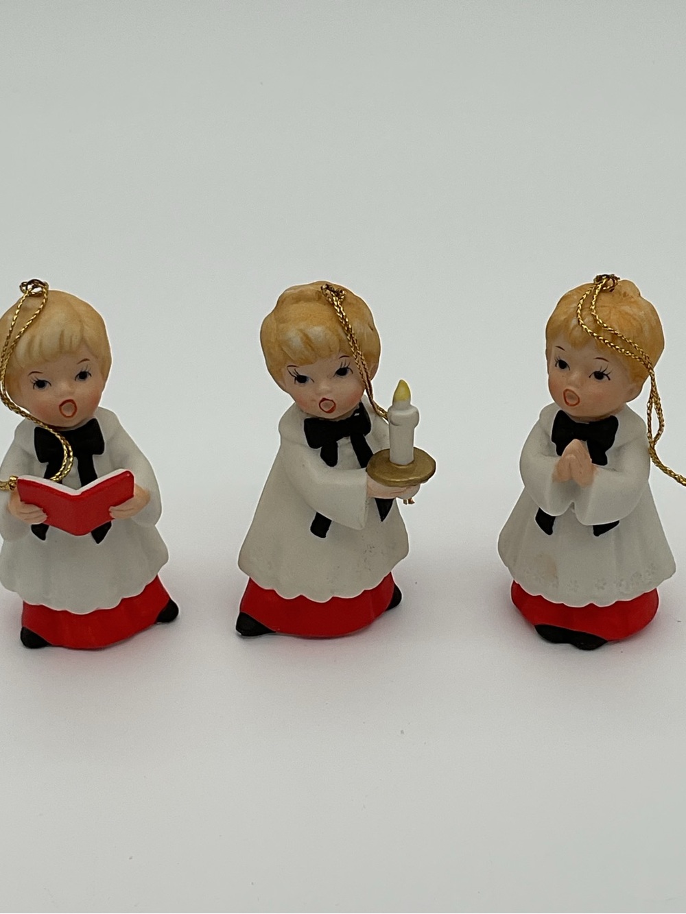 Set of 3 Vintage Homco Ceramic Christmas Choir Boy Ornaments